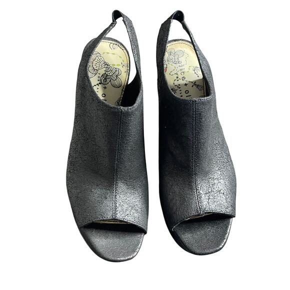 ALICE + OLIVIA BLACK PEEP TOE HEELS SLINGBACK STRAP BLOCK‎ HEEL  SIZE 7.5 - Picture 2 of 7